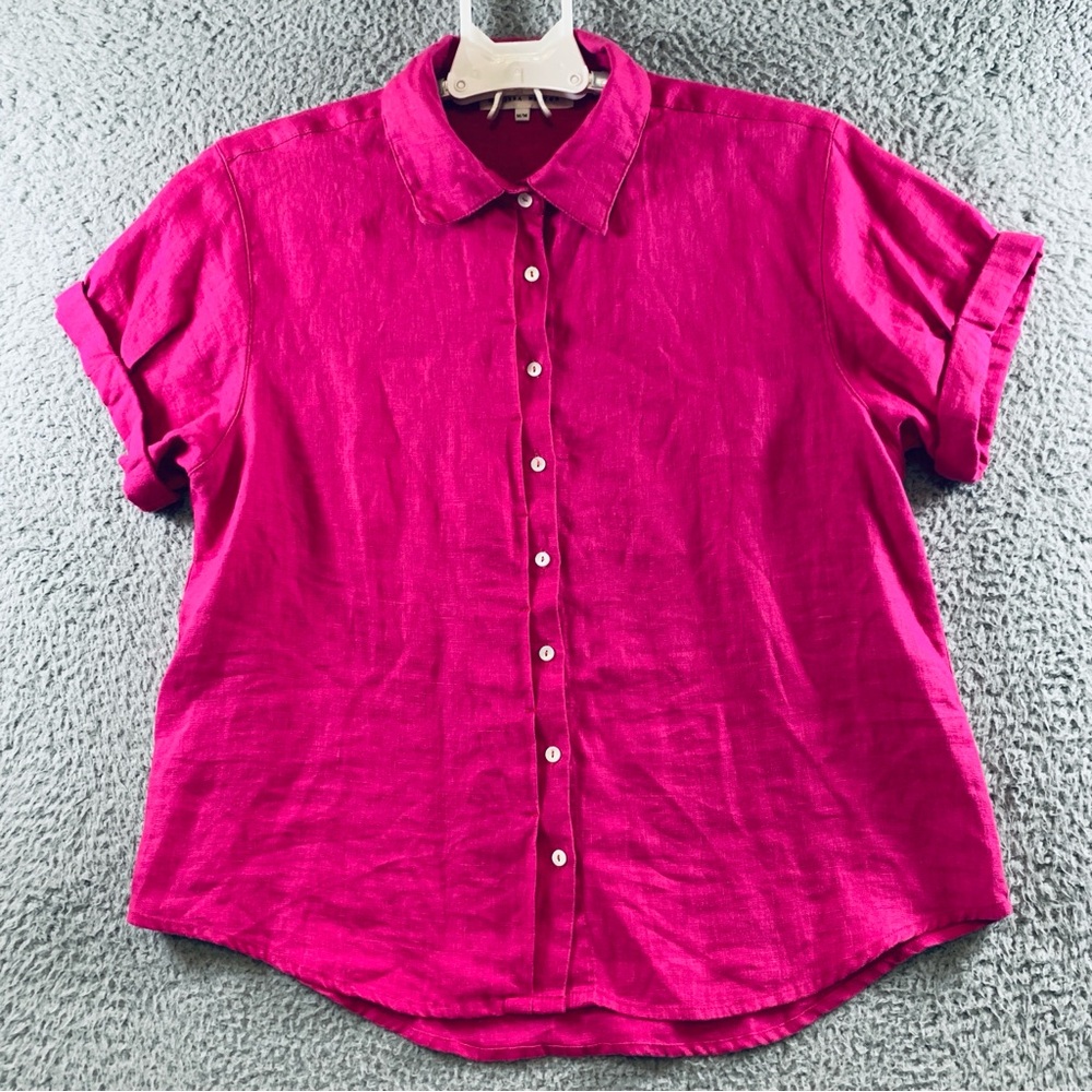 MELISSA NEPTON Bright Fuchsia Short Sleeve Button-Up Shirt